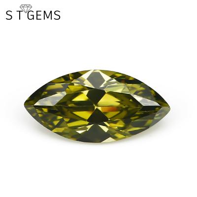 China Game or Color Fire Ready to Ship 100 Pcs Quality Marquise Cut Loose Gemstone CZ Olive Green Cutting Cubic Zirconia Stones for sale