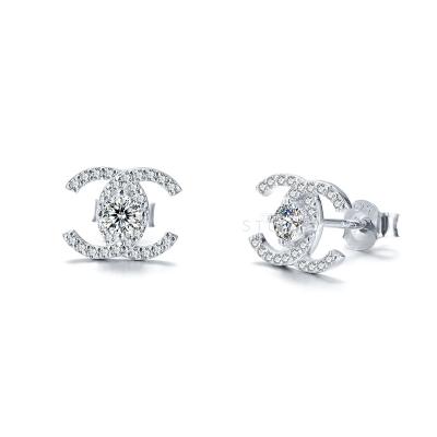 China High Quality Moissanite Diamond Two C Stud Earring 0.1CT Around 925 Sterling Silver Jewelry for sale