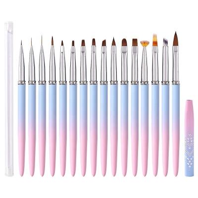 China NAIL 15pcs Gradient Nail Brush Gel Brush For Manicure Acrylic Gel Extension Pen Nail Polish Painting Drawing  Liner Metal Nail Brush for sale