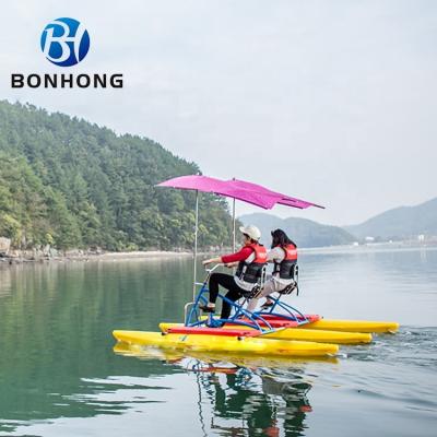 China Bonhong Recreational Park Outdoor Popular Plastic Floating Electric Boat Pedal Boat Water Bicycle Water Bike Pedal Boat for sale