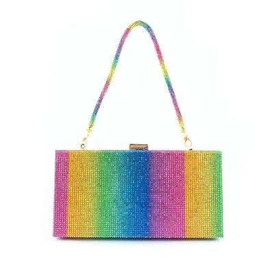 China Fashion Custom Design Hot Selling Rainbow Colorful Diamond Rhinestone Women Bag Portable One-Shoulder Women's Handbag for sale