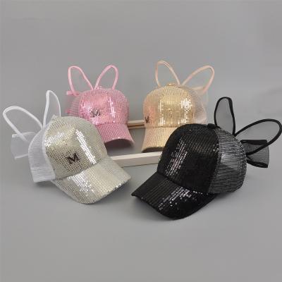 China 2021 JOINT Wholesale Fashion Summer Girls Bow Peak Sequin Hat for sale