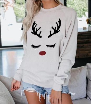 China Hot-selling Breathable Leisure Sweaters Printed Elks Slap Pattern White Casual Christmas Sweater Women for sale