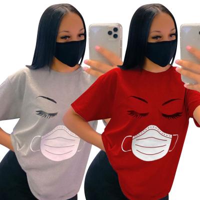 China Hot Sale Women's Clothing Wear Breathable Mask Pattern Printed Top Casual Cute Shirts For Women for sale