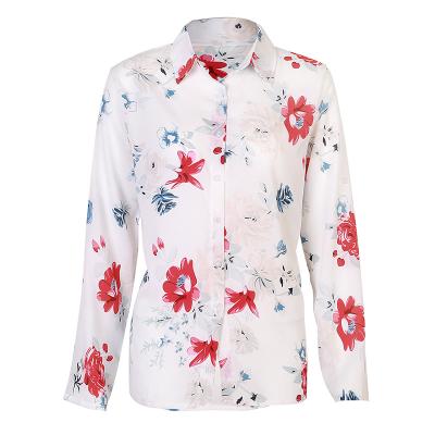 China Spring News Spring Flower Printing Shirts Autumn Women Long Sleeve Thin Chiffon Blouse Women Breathable Chiffon Shirts for sale