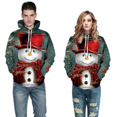 China 2021 Anti-wrinkle Snowman Christmas Apparel Printing Couples Use Hooded Sweater Christmas Plus Size Shirt for sale