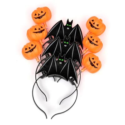 China 2021 New Human Skeleton Halloween Pumpkin Pumpkin Head Circle Hair Bands Party Wear Decoration LED Swing Spring LED Swing Up Headband for sale