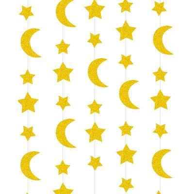 China Ramadan Background Flash Gold Star Moon Garland Hanging 2M 4M Garands Streamers Banner Festival Decoration for Small Glitter Star Party Decoration for sale