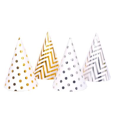 China Party Supplies Wholesale Gilding Party Hats Wave Dot Silver Gold Hot Stamping Polka Dot Birthday Hat Party Decoration Cone Hats for sale