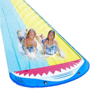 China Environmental Protection PVC Shark Slide 16FT Inflatable Splash Water Slide 2 Packing Lanes For Kids Boys Girls Outdoor Summer Water Toys For Backyard court for sale