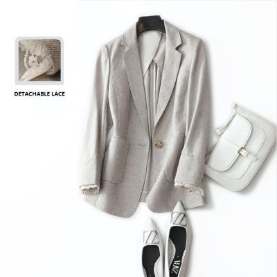 China New 2021 autumn breathable thin wool / nylon professional thin bare short suit small jacket female temperament suit for sale