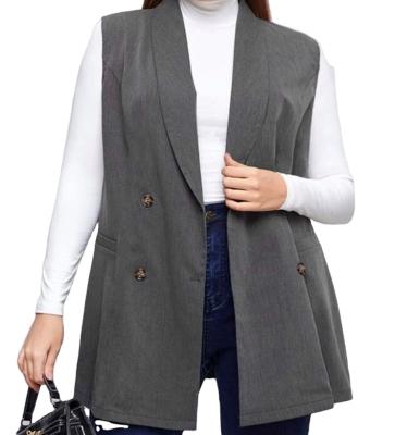 China Casual and stylish plus size sleeveless oversized blazer in solid color with double breasted and buttons for sale