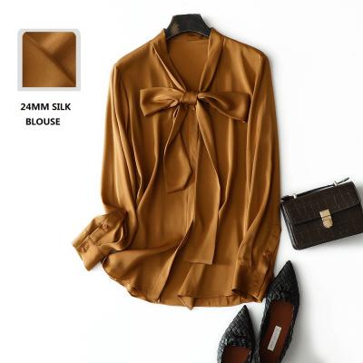 China Women's Elegant Silk Shirt Tops Anti-Shrink Elegant Business Style Long Sleeve Casual Ladies' Blouses For Spring Summer Autumn for sale