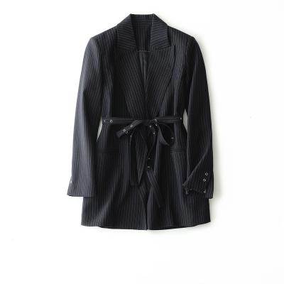 China New 2021 Anti-shrink Autumn And Winter Mid Length Women's Blazer With Belt And Detachable Edge Wool Blend Pleated Ruffled Suit for sale