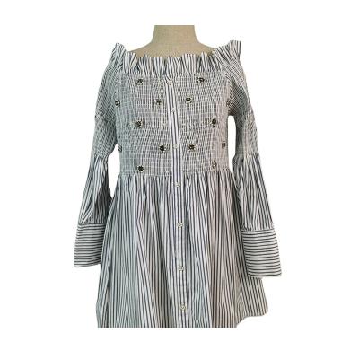 China 2021 latest autumn fashion striped casual dress button collar long sleeve shirt square dress fashion for sale