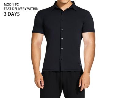 China Anti-pilling 2021 Black Men's Business Shirt White Dress Business Shirt Men's Long Sleeve Slim Professional Fitness Shirt For Gym Men for sale