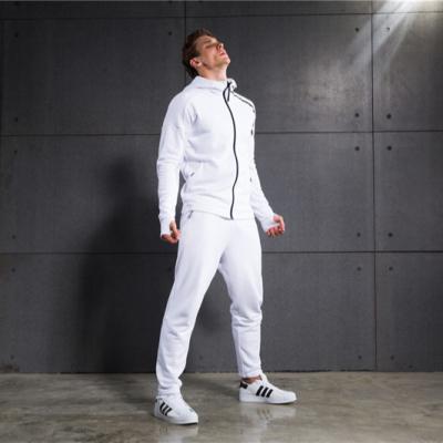 China 2021 Latest Fashion White Stripe Design 2 Piece 2 Piece Zipper Breathable Custom Hoodie Tracksuits Simple Jogging Tracksuit Men Tracksuit Men for sale