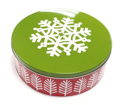 China New Snowflake Round Christmas Gift Tin Cover Printed Custom Box Cover Customized Cookie Can for sale