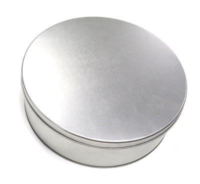 China New hot sale big sliver color cover custom design metal round tin box for food for sale