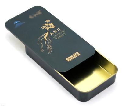 China Luxury Rectangular Embossing Tinplate Custom Food Packaging Container With Slide for sale