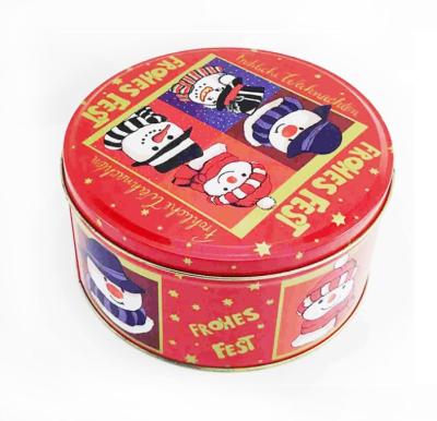 China New Cover Round Shaped Christmas Gift Packaging Cookie Storage Tin Box Custom Wholesale for sale