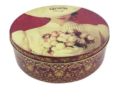 China Custom Retro Cover Round Shape New Tin Cookie Packaging Boxes Gift Containers for sale