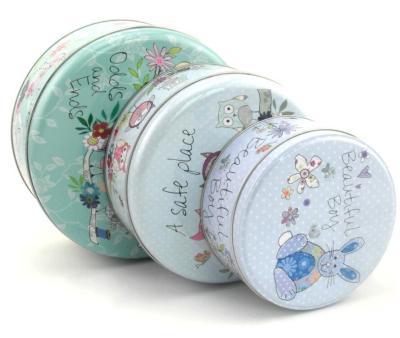 China 3 Sets Cover New Popular Round Cookie Tin Box Biscuit Packaging Cookie Packaging Popular Custom Printed for sale