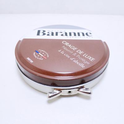 China Factory direct tinplate metal round tin wax box cans with butterfly wholesale for shoes for sale