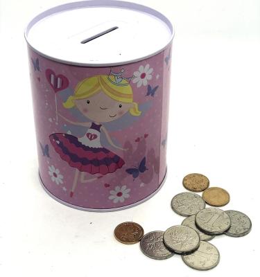 China Custom Printed Round Tinplate Kids Keepsake Bank Metal Tin Box Money Storage Box Manufacturer for sale