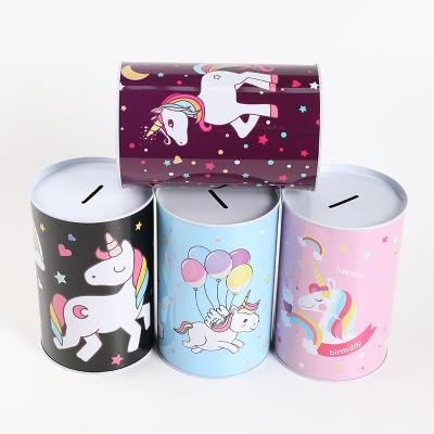 China Cute Cover Round Shape Money New Safe Tin Box Invent Bank Packing Box With Slot for sale