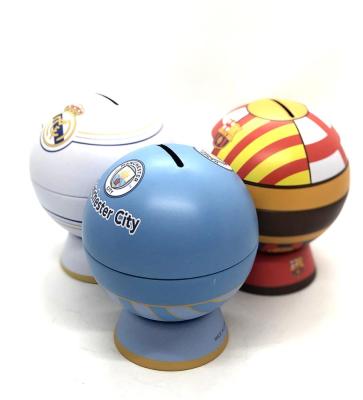 China 2021 New Hot Sale Ball Shape Tin Coin Bank Money Saving Box Cover For Kids Wholesale for sale