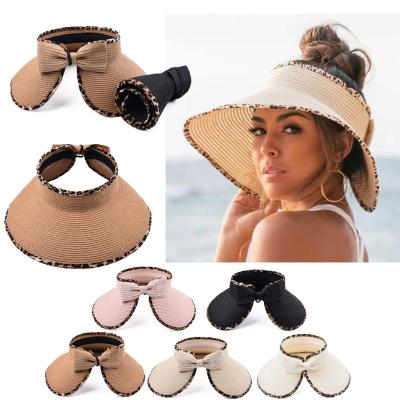 China Women's Summer Travel Sunscreen Bow Tie Leopard Print Snapback Outdoor Hat, Sun Hat, Bucket Hats for sale