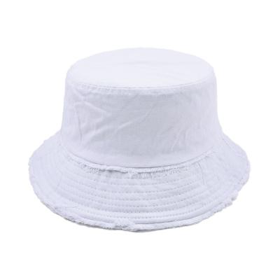 China Shade of the high quality outdoor foldable washed fisherman Hat, basin hat, bucket sun new summer raw brim denim hats for sale