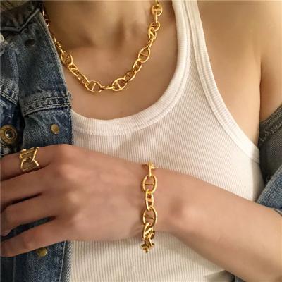 China CLASSIC Custom Real Gold Plated Personality Geometric Fashion Necklace Ladies Metal Necklace Bracelet Jewelry Electroplating Chain Set for sale