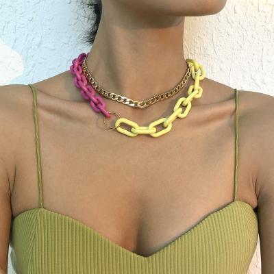 China CLASSIC Acrylic Creative Thick Link Necklace Chain Color Resin Hip-hop Style Female Punk Necklace for sale