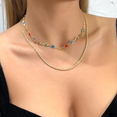 China CLASSIC CZ Rope Chain Colored Simple Multilayer Rhinestone Chain Necklace Necklace For Woman for sale