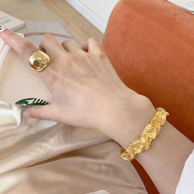 China CLASSIC Retro Fashion Geometric Irregular Bump Punched Minimalist Adjustable Pattern Statement Cuff Bracelet for sale