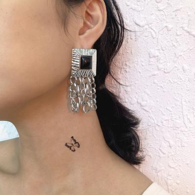 China French Punk Geometric Stud Earrings Square Metal Tassel Chain Retro Drop Earrings for sale