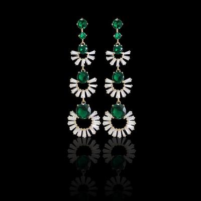 China Female CZ Chandelier Drop Earrings Punk Green Fan Long Earrings for sale