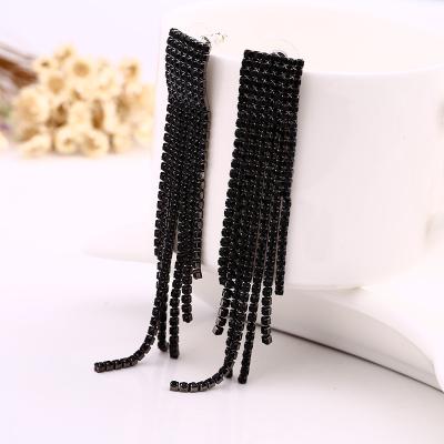 China European style factory cute long tassel pendant direct shiny Crystal Earrings and American fashion ladies for sale