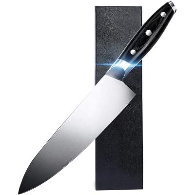 China Sustainable Premium High Carbon German Pakkawood Stainless Steel Kitchen Knife Handle 8 Inch Full Tang Chef Knife for sale