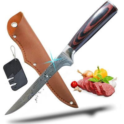 China 67 Layers Durable High Quality Damascus Bone Steel Knife 6 Inch Fillet Knife With Sheath And Sharpener for sale