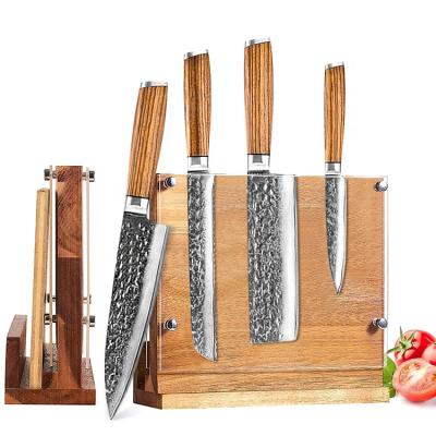 China Durable High Grade Acrylic&Bamboo Double Side Knife Block Set Wooden Handle Kitchen Knife Sets Damascus Steel for sale