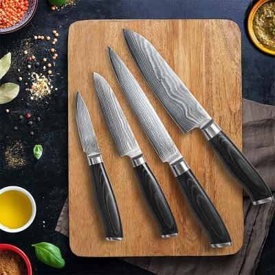 China Viable Japanese Damascus Kitchen Knives With Mikata, Professional 4pcs Damascus Wooden Handle Knife Set With Gift Box for sale