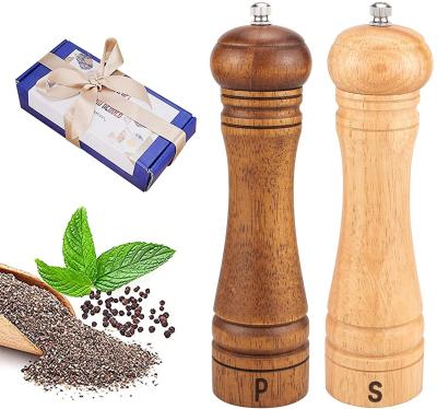 China Sustainable 2 Pack Wooden Salt Pepper Grinder Set With Adjustable Shakers Pepper Mill for sale