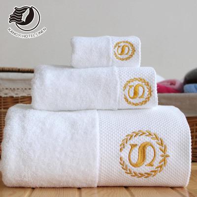 China Five Star QUICK DRY for Hotel Luxury Hotel White Bath Towel with Embroidered Service Logo for sale