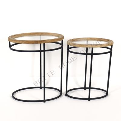 China Sale Nesting Metal Adjustable Round Glass Top Table (Others) Side Furniture For Home for sale