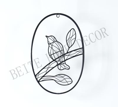 China Factory Custom Home Zoo Furniture Wire Oval Bird Wall Frame Decor for sale