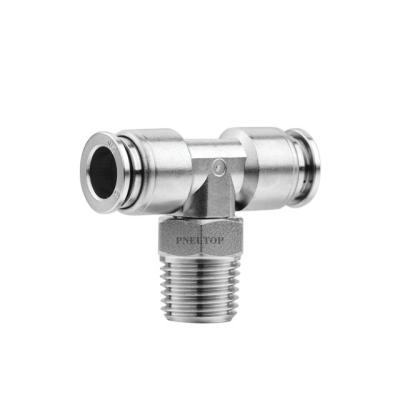 China Hotels Pneumatic Parts Tee SS316 Stainless Steel Male Fitting Push In Fittings Round Male Straight Connectors Hose Quick Coupler for sale