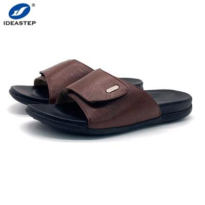 中国 Ideastep Comfortable Slide Sandals Arch Support Orthopedic Velcro Leather Sandals For Men 販売のため